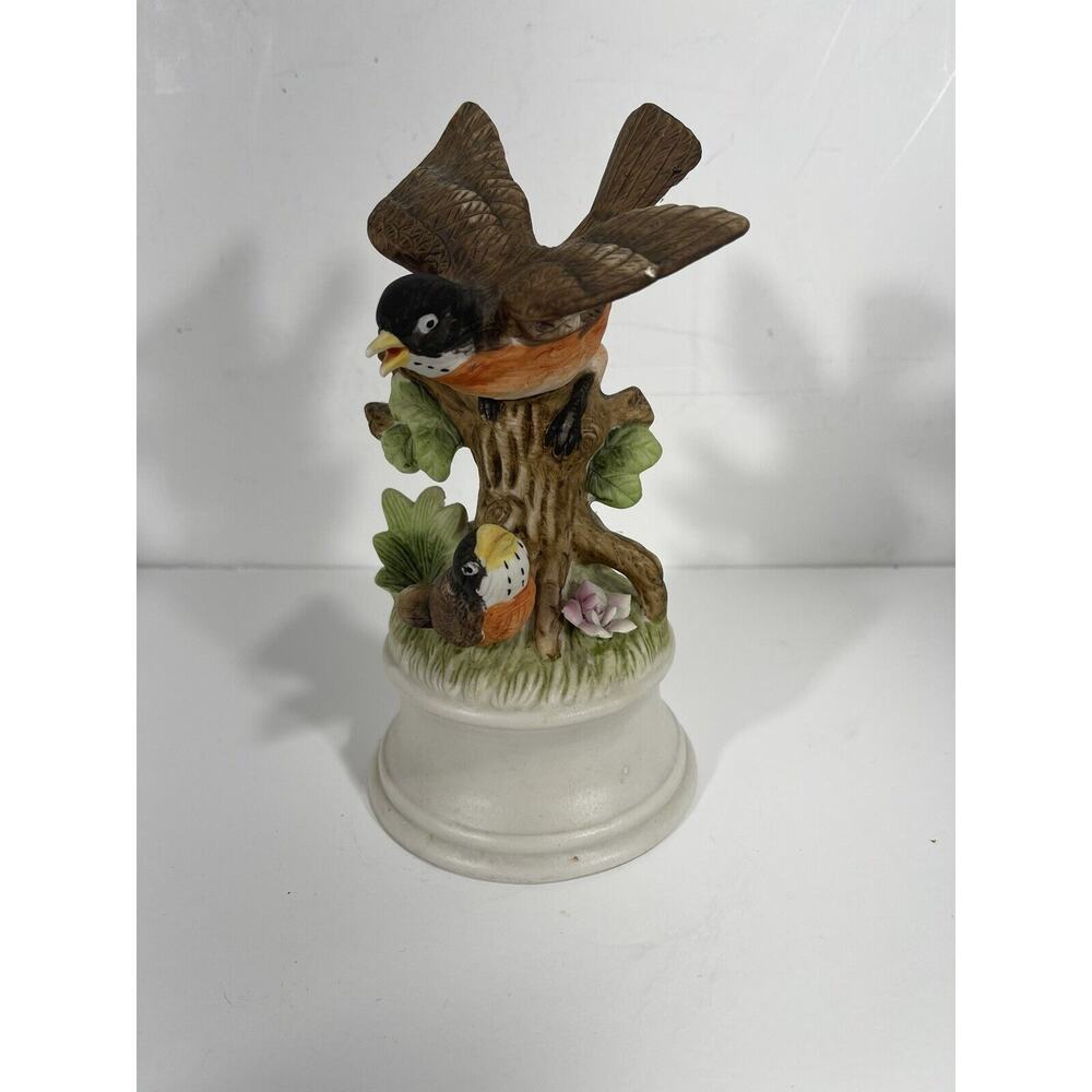 Royal Crown Vintage Birds Music Box Mama‎ Baby Bird On Branch On Off Switch RARE